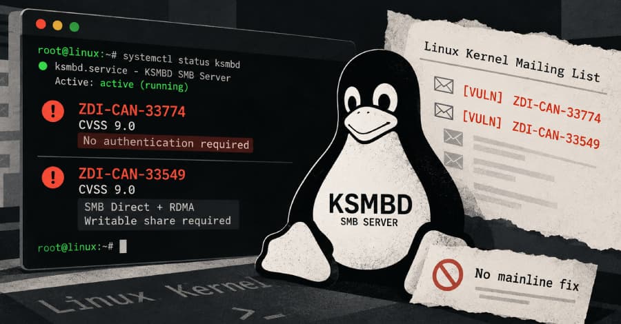 Illustration de l’article : Two CVSS 9.0 Linux KSMBD RCE Flaws Disclosed on Public Mailing Lists Before Kernel Fixes